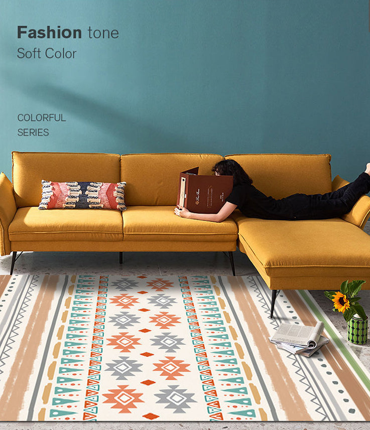 Light Color Bohemian Area Carpet Polyester Southwestern Print Indoor Rug Anti-Slip Backing Carpet for Living Room