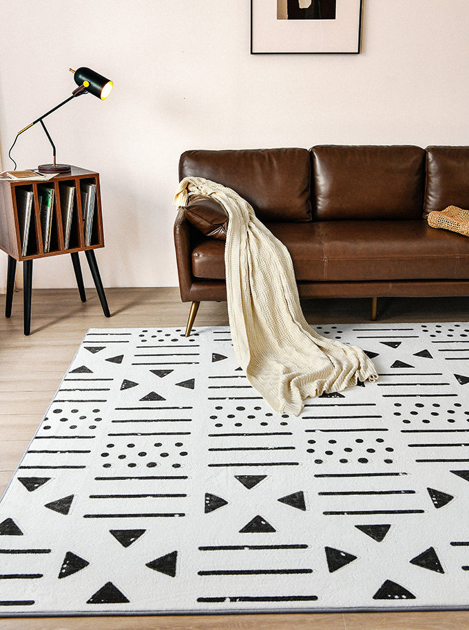 Simple Solid Color Bohemian Rug Polyester Herringbone Area Rug Non-Slip Backing Carpet for Living Room