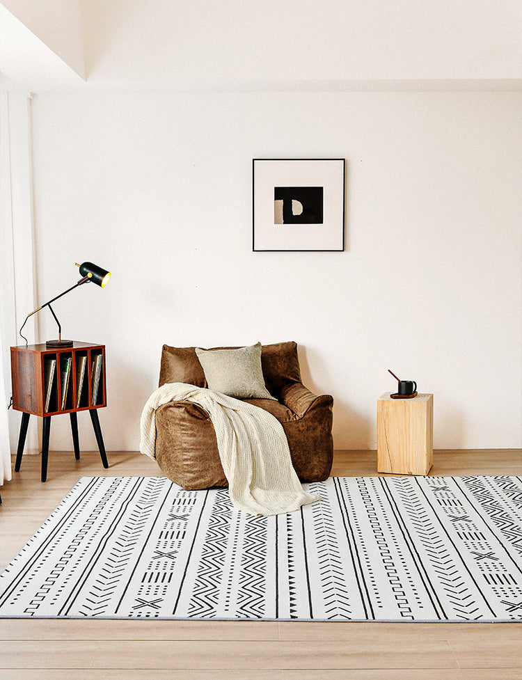 Simple Solid Color Bohemian Rug Polyester Herringbone Area Rug Non-Slip Backing Carpet for Living Room