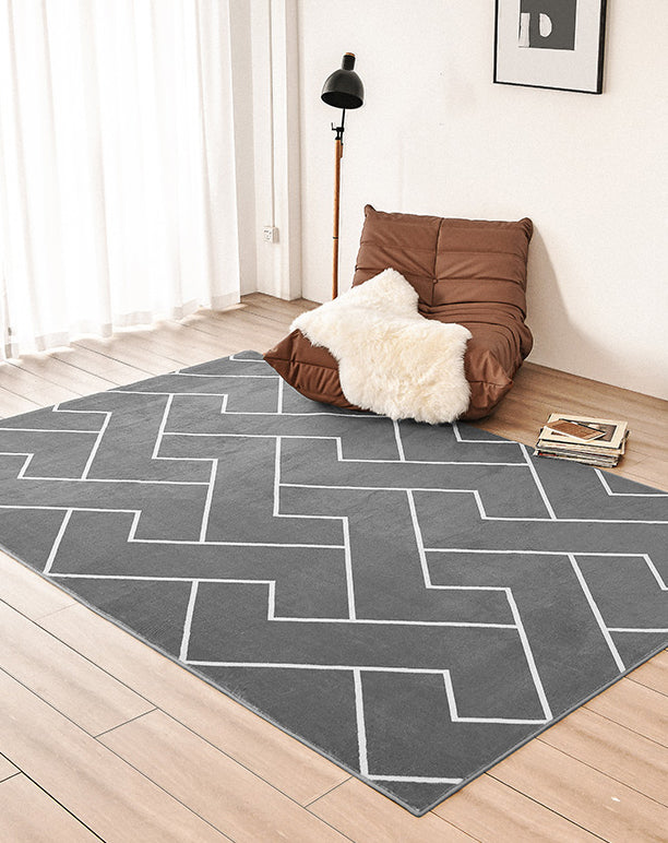 Simple Solid Color Bohemian Rug Polyester Herringbone Area Rug Non-Slip Backing Carpet for Living Room