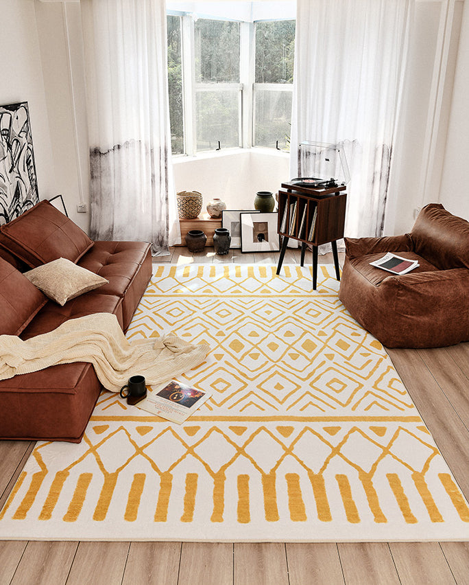 Simple Solid Color Bohemian Rug Polyester Herringbone Area Rug Non-Slip Backing Carpet for Living Room