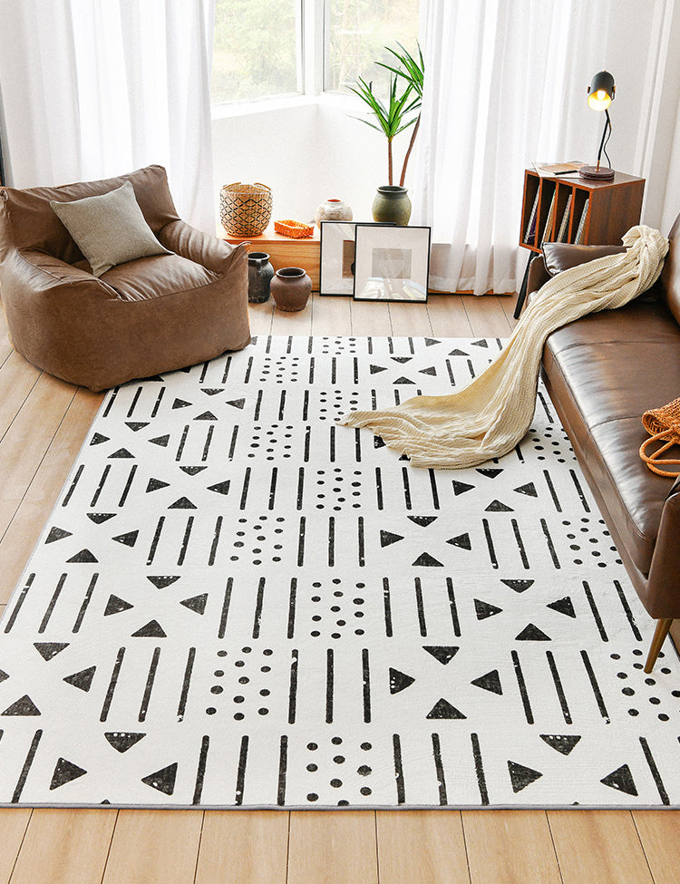 Simple Solid Color Bohemian Rug Polyester Herringbone Area Rug Non-Slip Backing Carpet for Living Room