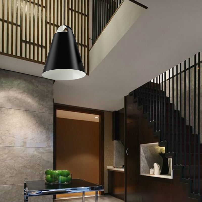 Modernist 1 Head Ceiling Light Black/White Trumpet Suspended Lighting Fixture with Metal Shade