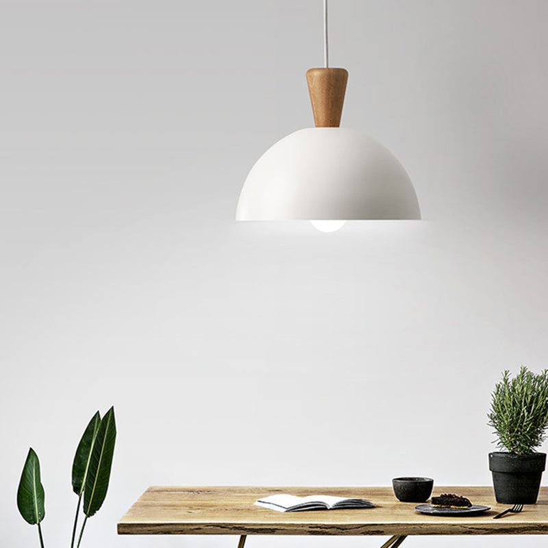 Domed Shaped Dining Room Drop Pendant Metal 1 Light Modern Style Ceiling Light in White/Pink