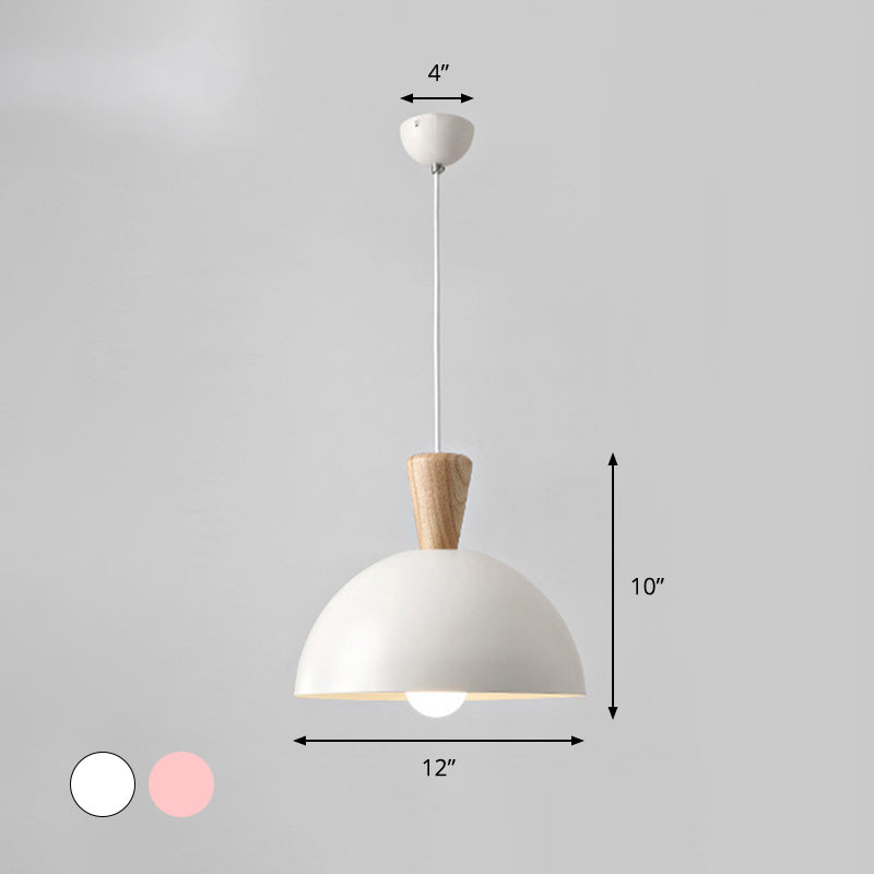 Domed Shaped Dining Room Drop Pendant Metal 1 Light Modern Style Ceiling Light in White/Pink