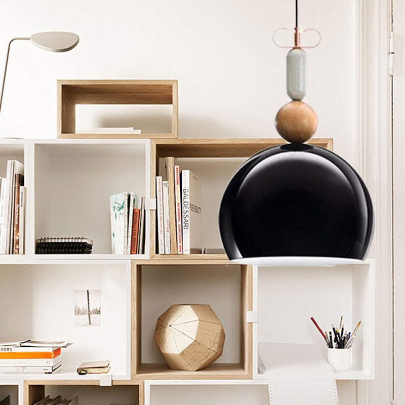 Metal Domed Pendant Light Kit Contemporary 1 Light Down Lighting in Black/Red for Living Room
