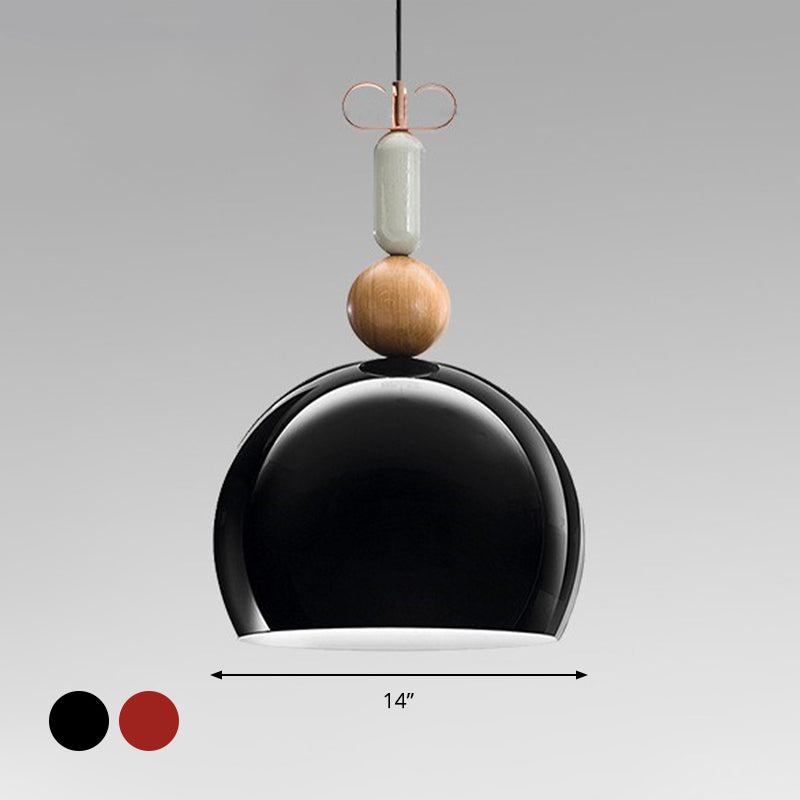 Metal Domed Pendant Light Kit Contemporary 1 Light Down Lighting in Black/Red for Living Room
