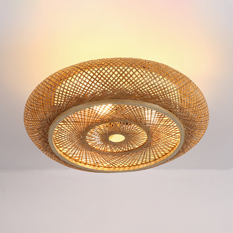 Plafonniers à montage encastré à tambour arrondi japonais plafonnier à montage encastré en bambou pour chambre à coucher
