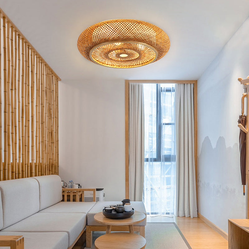 Plafonniers à montage encastré à tambour arrondi japonais plafonnier à montage encastré en bambou pour chambre à coucher