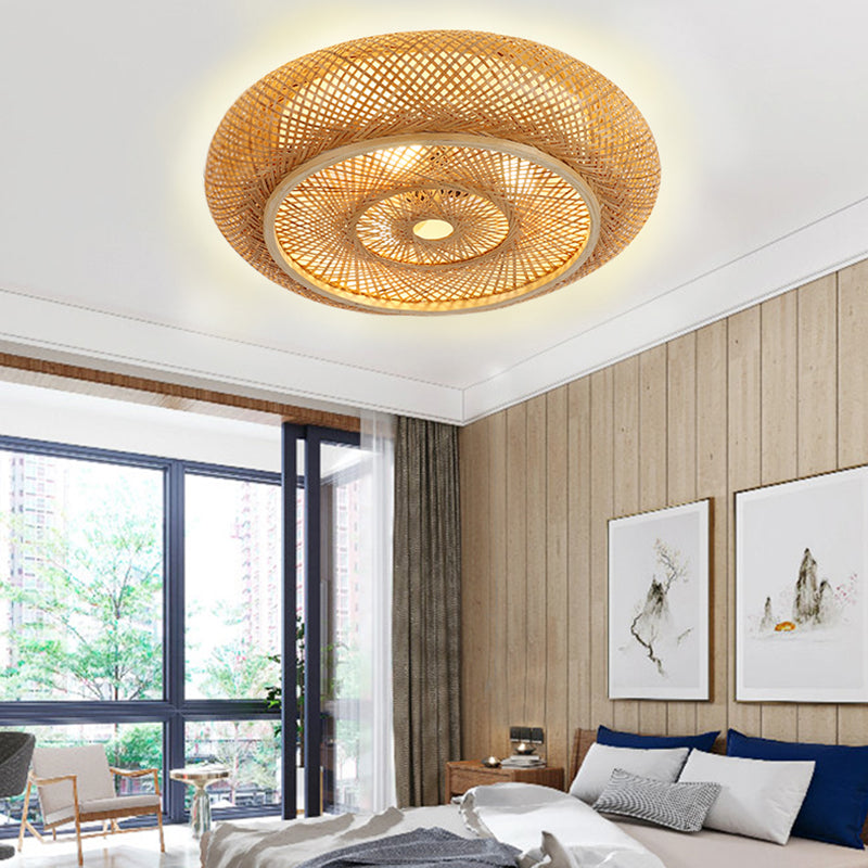 Plafonniers à montage encastré à tambour arrondi japonais plafonnier à montage encastré en bambou pour chambre à coucher