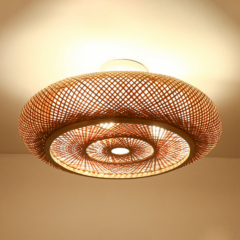Plafonniers à montage encastré à tambour arrondi japonais plafonnier à montage encastré en bambou pour chambre à coucher