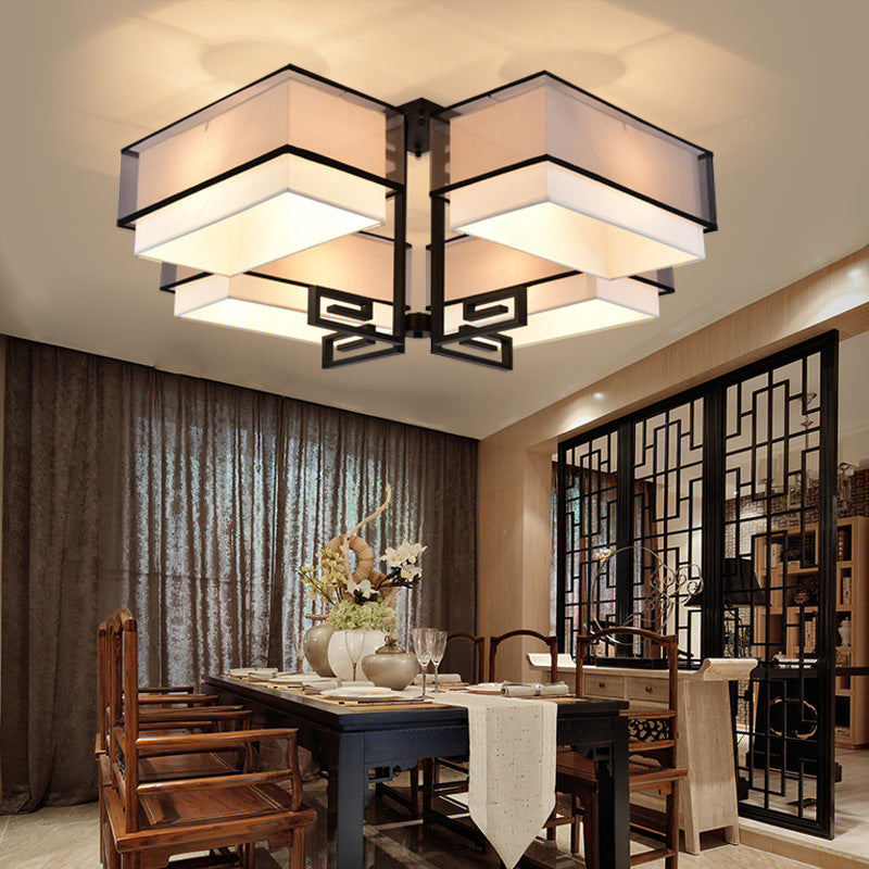 4-Light Square Semi Flush Mount in Traditional Simplicity Fabrics Ceiling Light for Living Room