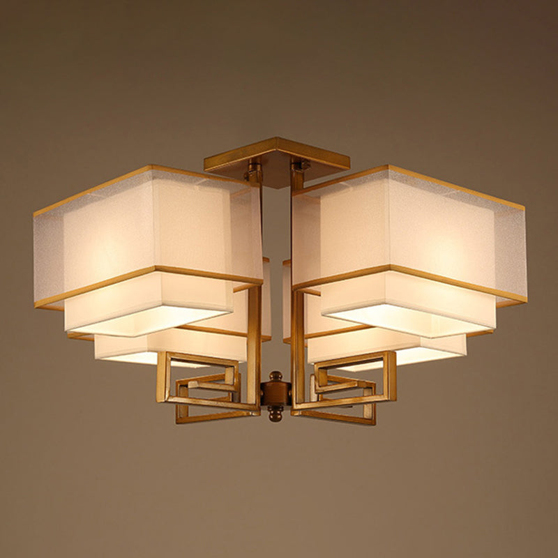 4-Light Square Semi Flush Mount in Traditional Simplicity Fabrics Ceiling Light for Living Room