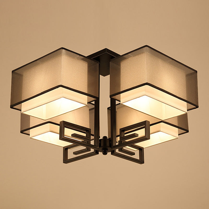 4-Light Square Semi Flush Mount in Traditional Simplicity Fabrics Ceiling Light for Living Room