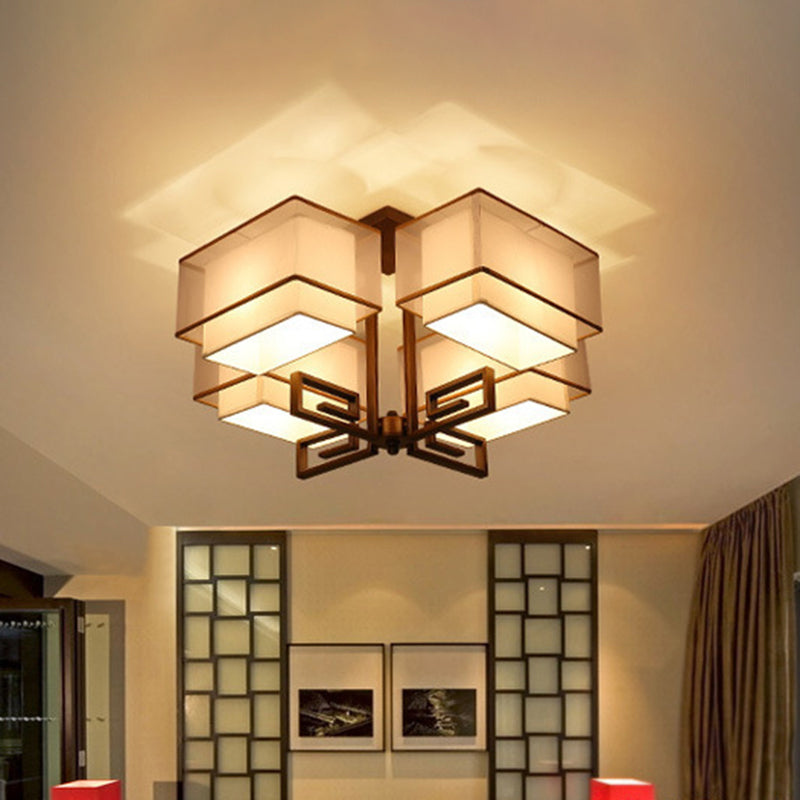 4-Light Square Semi Flush Mount in Traditional Simplicity Fabrics Ceiling Light for Living Room