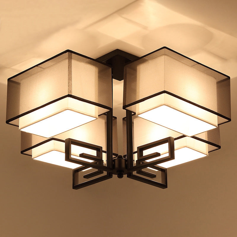 4-Light Square Semi Flush Mount in Traditional Simplicity Fabrics Ceiling Light for Living Room