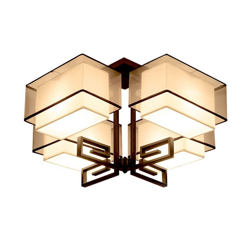 4-Light Square Semi Flush Mount in Traditional Simplicity Fabrics Ceiling Light for Living Room