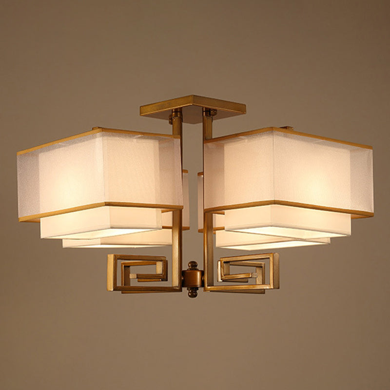 4-Light Square Semi Flush Mount in Traditional Simplicity Fabrics Ceiling Light for Living Room