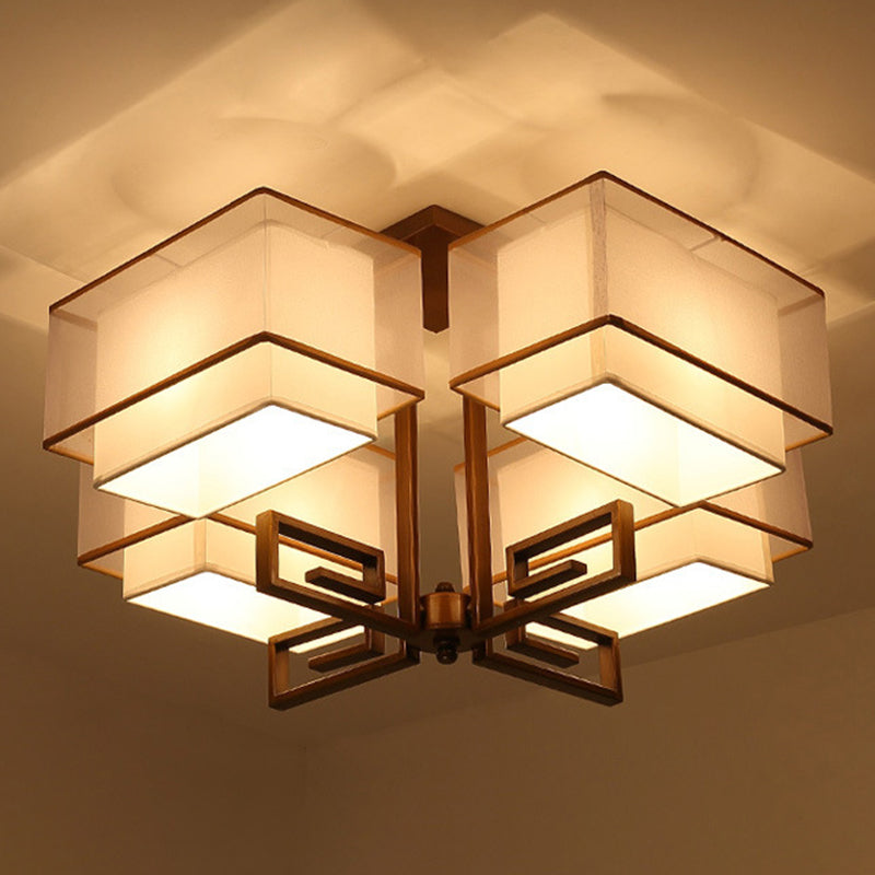 4-Light Square Semi Flush Mount in Traditional Simplicity Fabrics Ceiling Light for Living Room