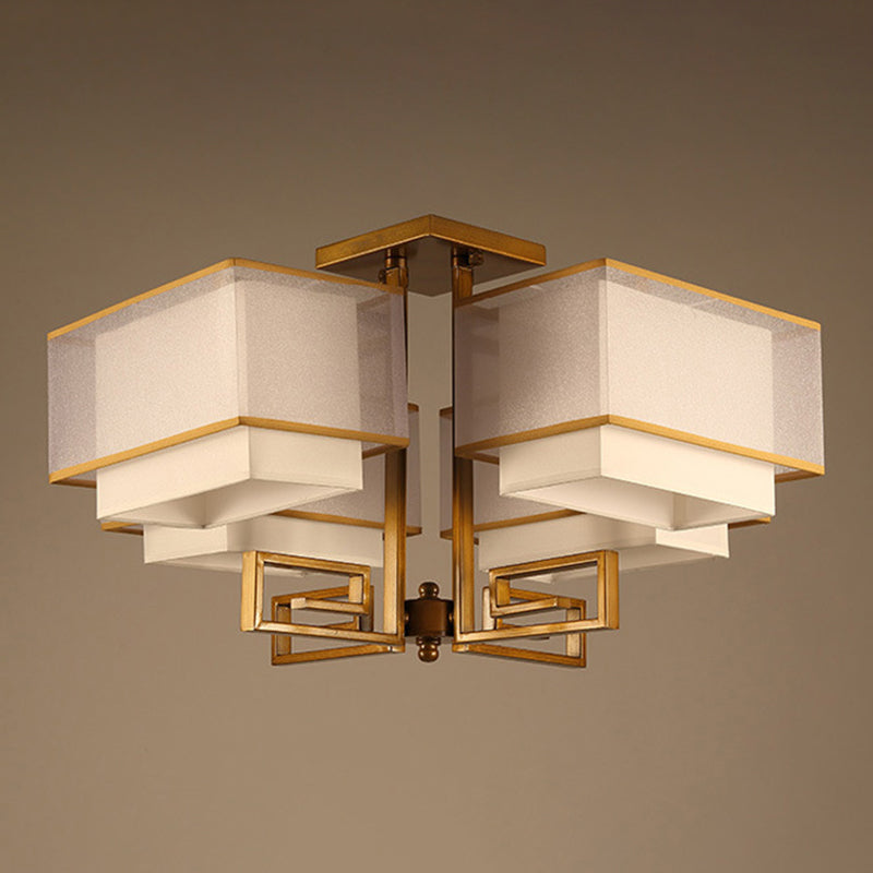 4-Light Square Semi Flush Mount in Traditional Simplicity Fabrics Ceiling Light for Living Room