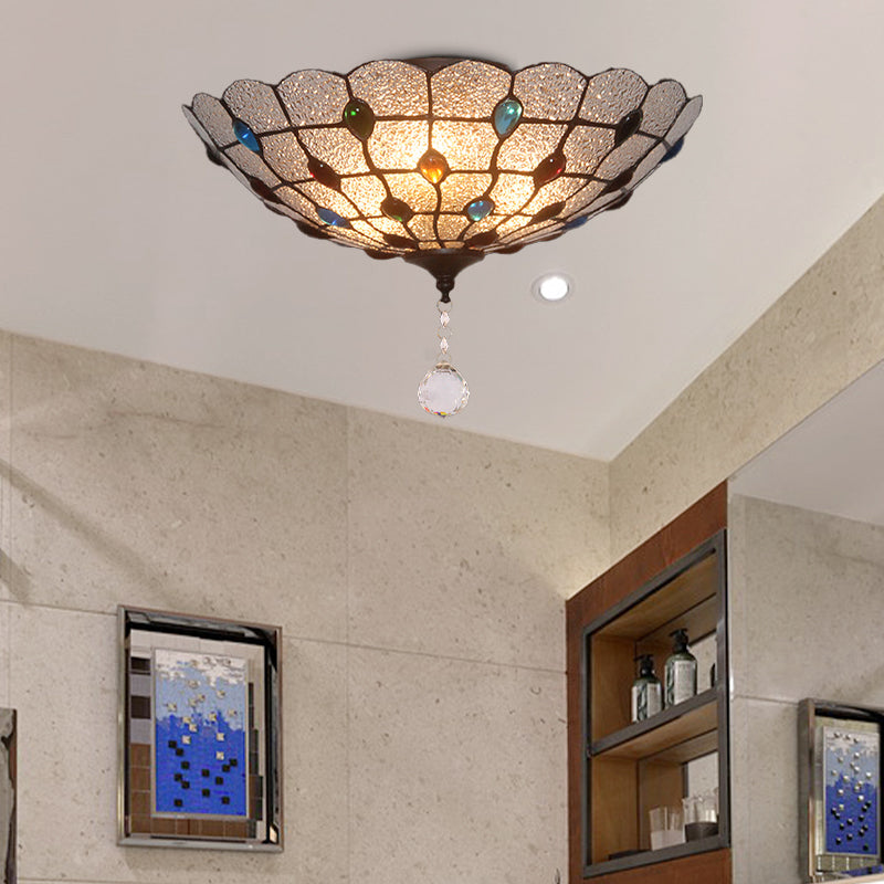Jeweled Clear Bubble Glass Flush Mount Tiffany 2/3/4 Lights Ceiling Lighting for Dining Room, 12"/16"/19.5" Wide