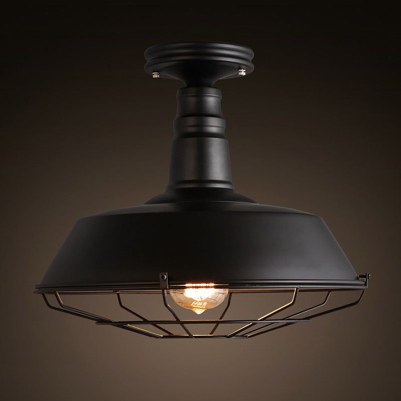 Metal Industrial Semi Flush Mount Ceiling Fixture 1 Light Barn Semi Flush Ceiling Lights for Hall And Foyer