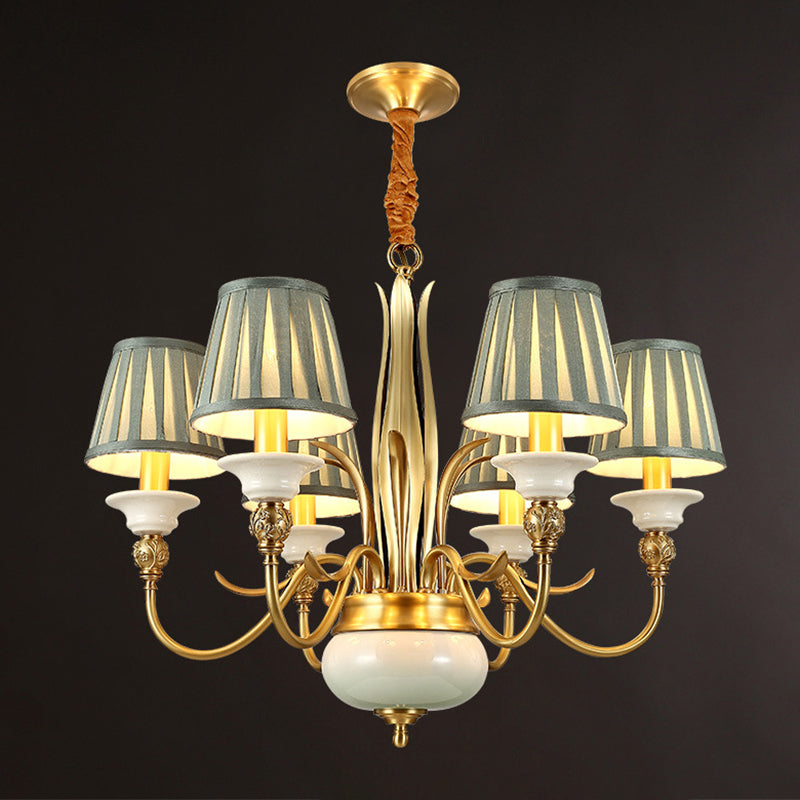 Cone Chandelier Light Fixture Traditional Pleated Fabric Shade Pendant Lighting for Restaurant