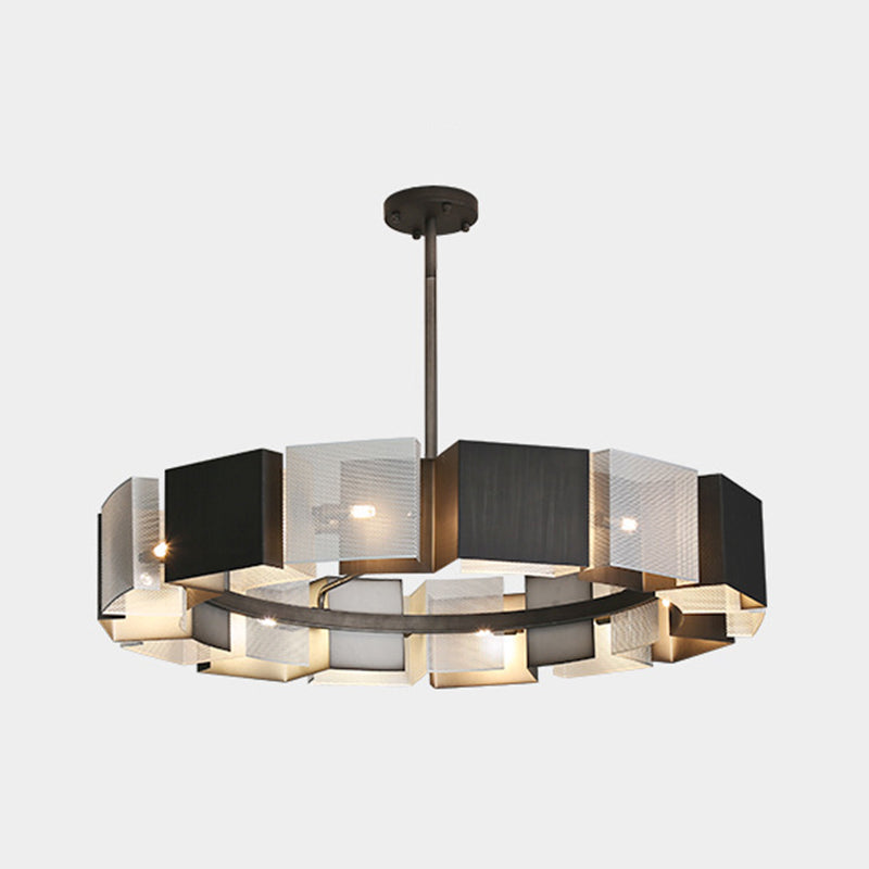 Living Room Pendant Light Kit Minimal Black Chandelier Lighting with Circle Metal Shade
