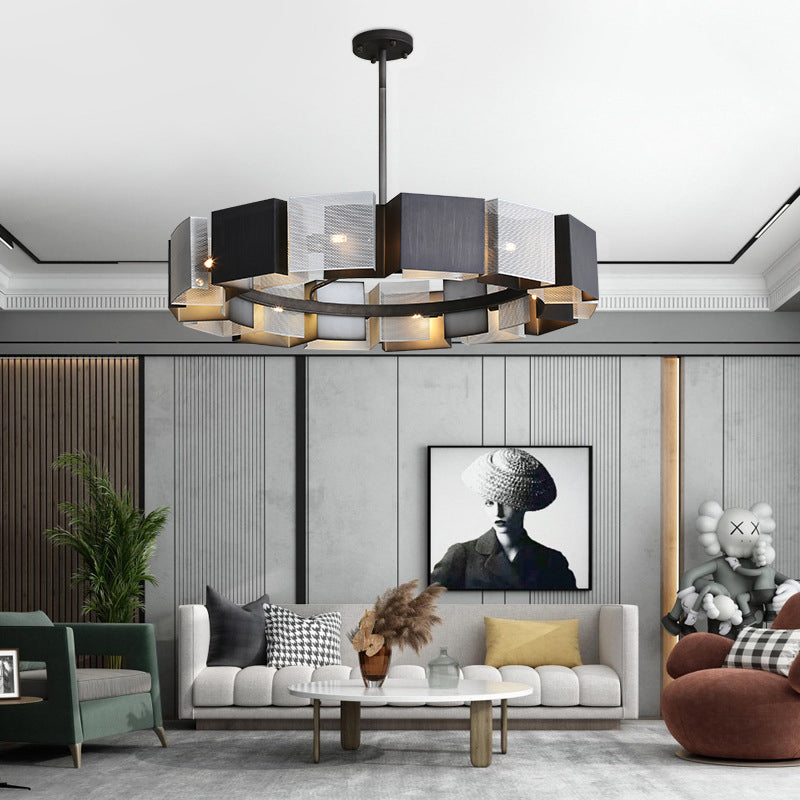 Living Room Pendant Light Kit Minimal Black Chandelier Lighting with Circle Metal Shade