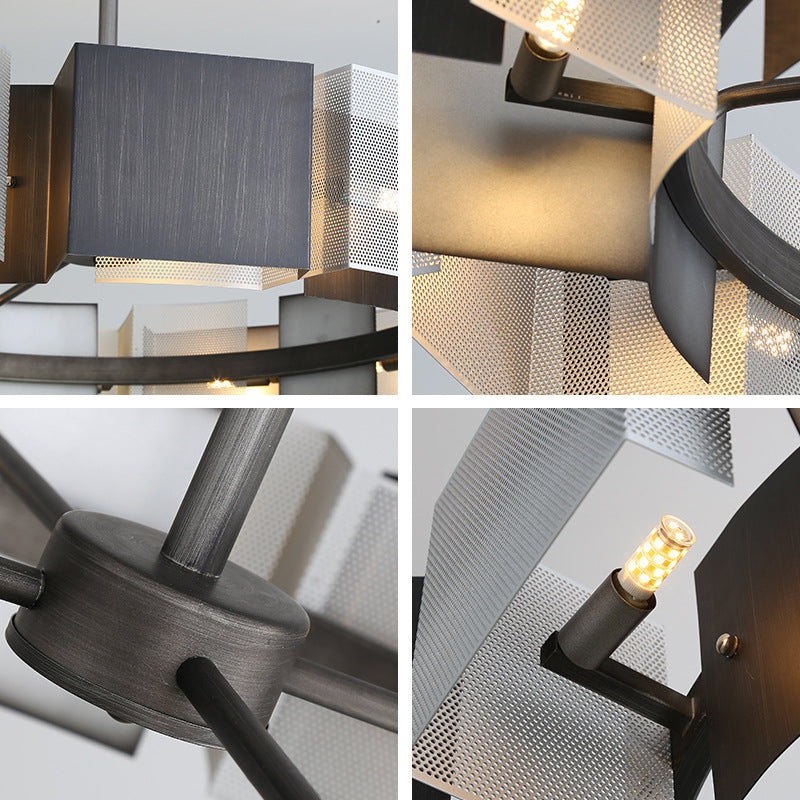 Living Room Pendant Light Kit Minimal Black Chandelier Lighting with Circle Metal Shade