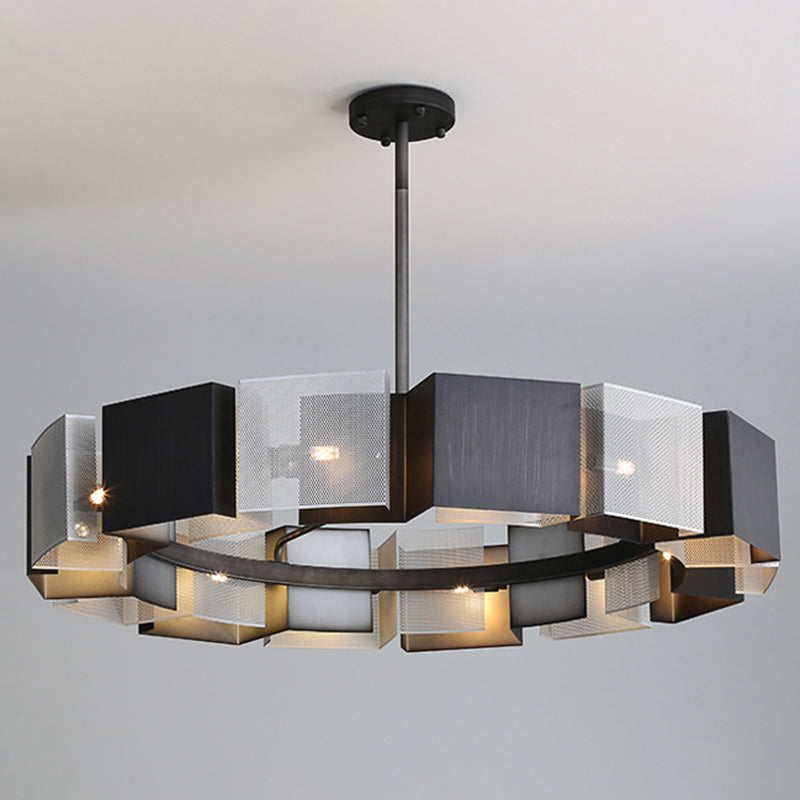 Living Room Pendant Light Kit Minimal Black Chandelier Lighting with Circle Metal Shade