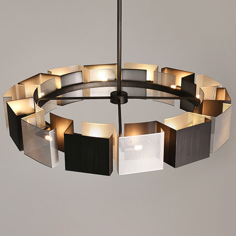 Living Room Pendant Light Kit Minimal Black Chandelier Lighting with Circle Metal Shade