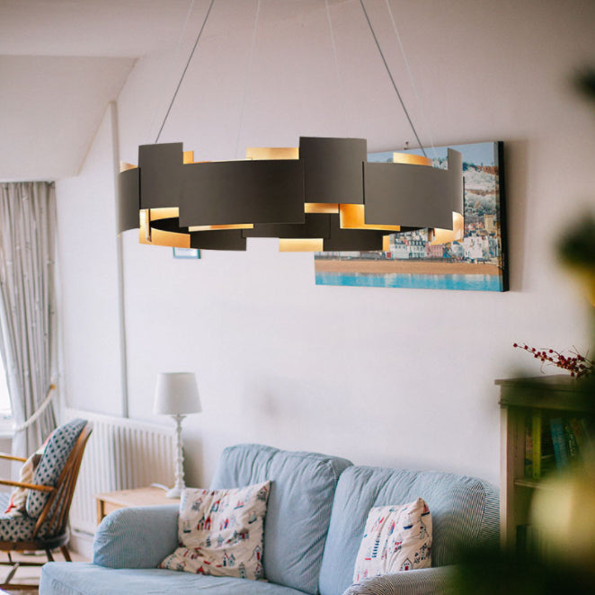 Simplistic Chandelier Light Fixture Black Circle Hanging Light Kit with Metal Shade