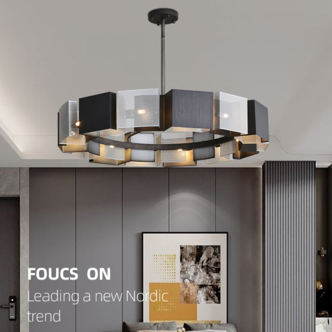 Living Room Pendant Light Kit Minimal Black Chandelier Lighting with Circle Metal Shade