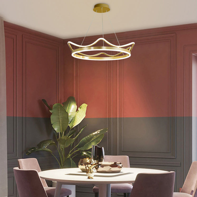 Ultra-modern Crown Pendant Lighting Fixtures Acrylic Hanging Lamp with Hanging Cord for Bedroom