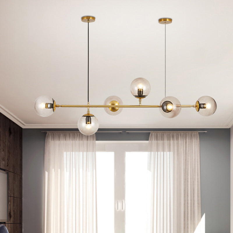 Gold Radial Island Pendant Light in Modern Concise Style Wrought Iron Ceiling Light with Gray Glass Shade
