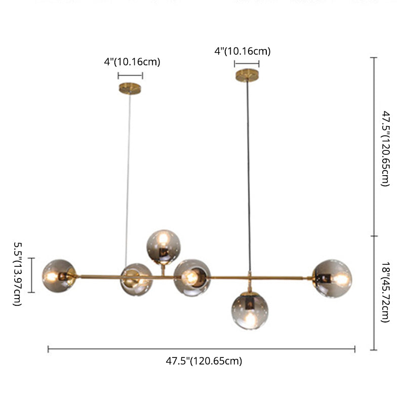 Gold Radial Island Pendant Light in Modern Concise Style Wrought Iron Ceiling Light with Gray Glass Shade
