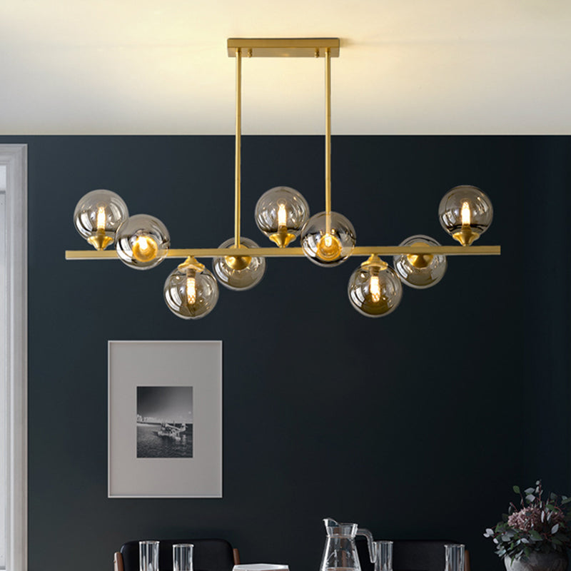 Gold Sputnik Island Pendant Light in Modern Creative Style Copper Indoor Hanging Light with Amber Glass Shade