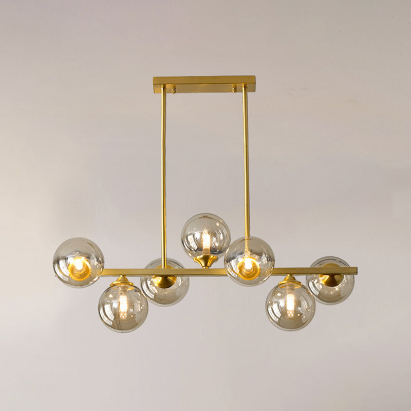 Gold Sputnik Island Pendant Light in Modern Creative Style Copper Indoor Hanging Light with Amber Glass Shade