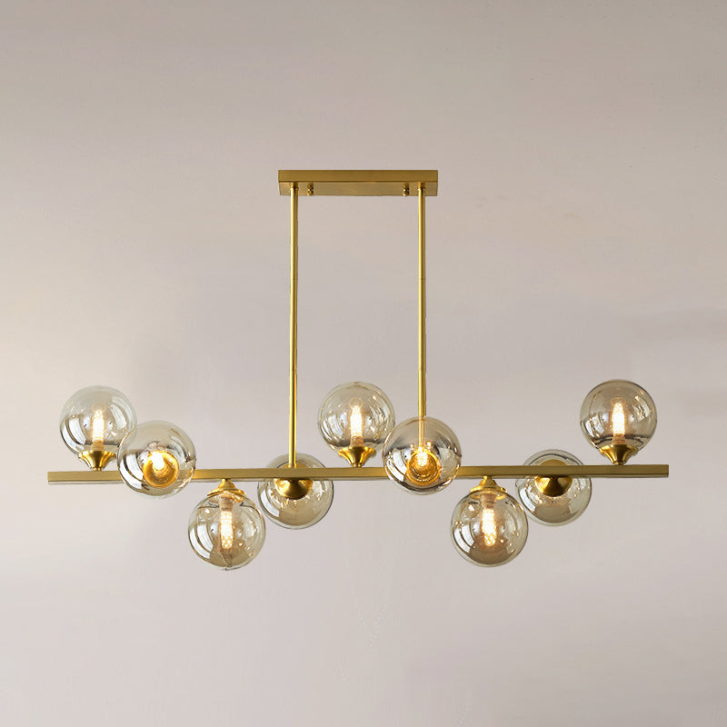 Gold Sputnik Island Pendant Light in Modern Creative Style Copper Indoor Hanging Light with Amber Glass Shade