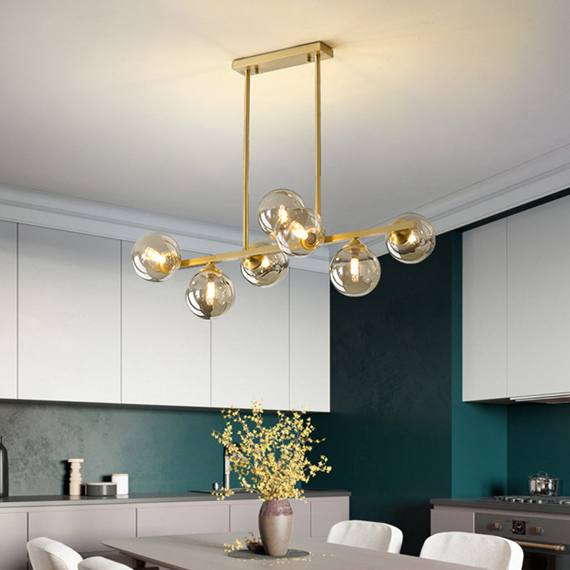 Gold Sputnik Island Pendant Light in Modern Creative Style Copper Indoor Hanging Light with Amber Glass Shade