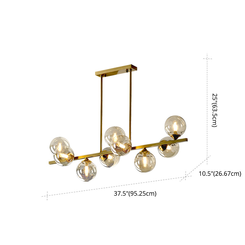 Gold Sputnik Island Pendant Light in Modern Creative Style Copper Indoor Hanging Light with Amber Glass Shade