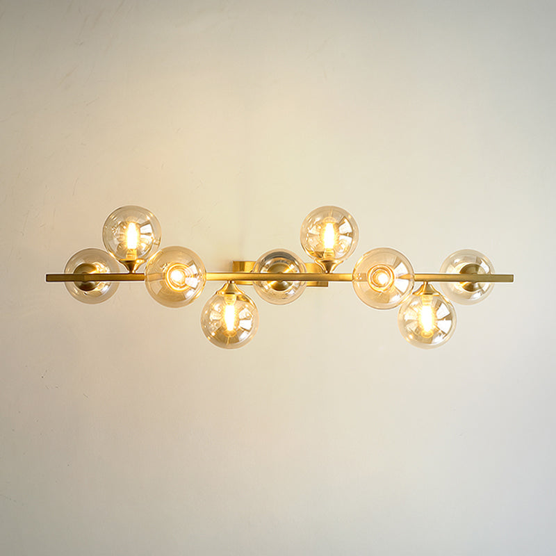 Gold Sputnik Island Pendant Light in Modern Creative Style Copper Indoor Hanging Light with Amber Glass Shade