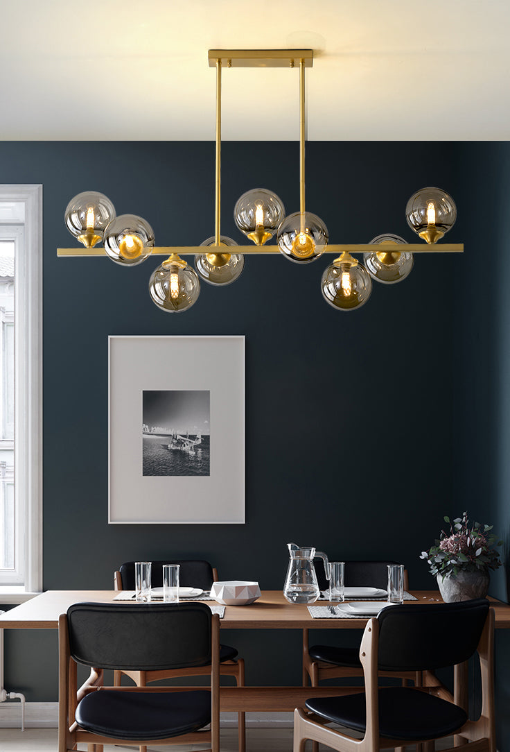 Gold Sputnik Island Pendant Light in Modern Creative Style Copper Indoor Hanging Light with Amber Glass Shade