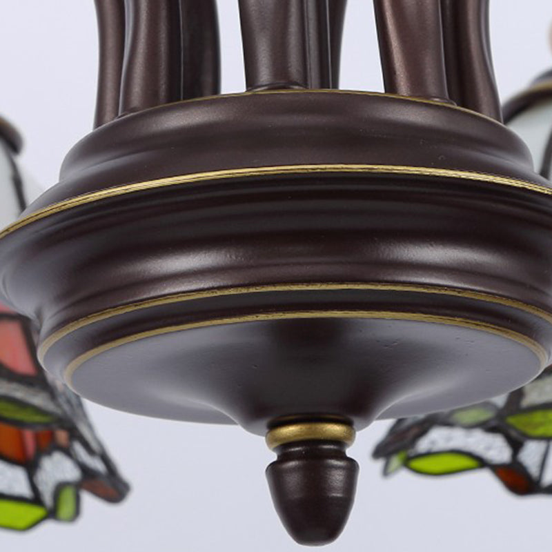 Illuminazione del lampadario floreale vetrata mediterranea 3/5/8 luci kit lampada a sospensione nera per soggiorno