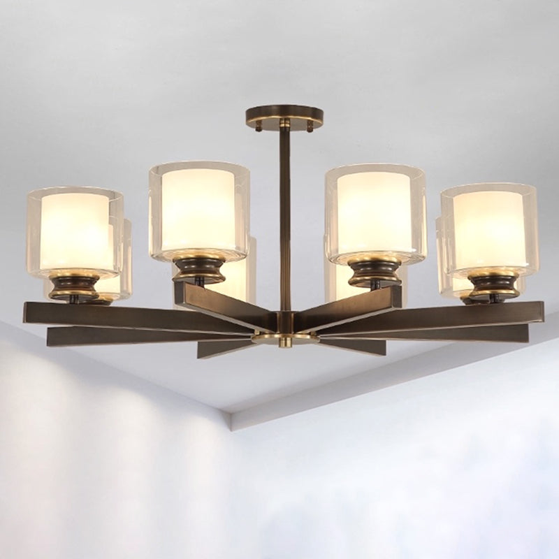 Conical Chandelier Light Fixture Traditional White Fabric Shade Pendant Lighting for Restaurant