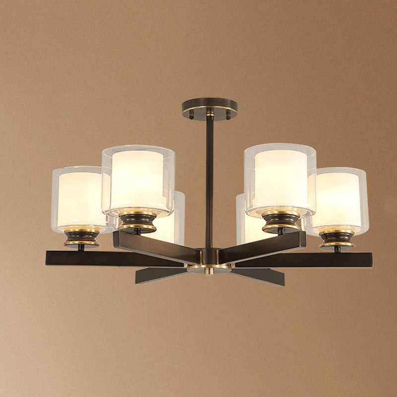 Conical Chandelier Light Fixture Traditional White Fabric Shade Pendant Lighting for Restaurant