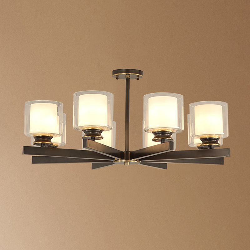 Conical Chandelier Light Fixture Traditional White Fabric Shade Pendant Lighting for Restaurant