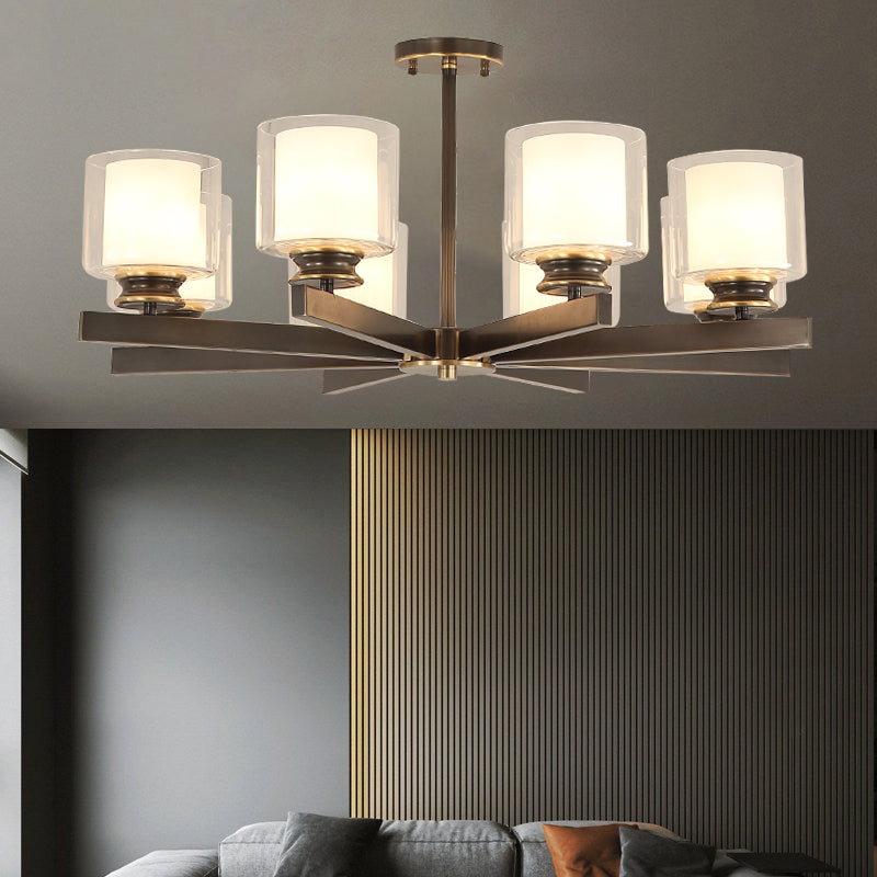 Conical Chandelier Light Fixture Traditional White Fabric Shade Pendant Lighting for Restaurant