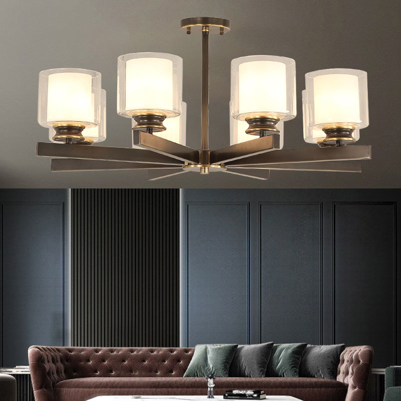 Conical Chandelier Light Fixture Traditional White Fabric Shade Pendant Lighting for Restaurant